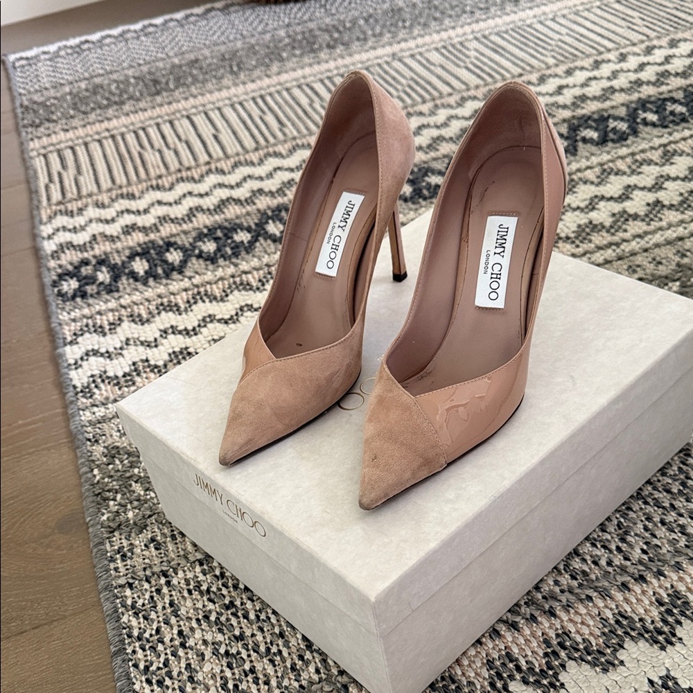 Jimmy Choo Blush Suede and Leather Pointed-Toe Pumps